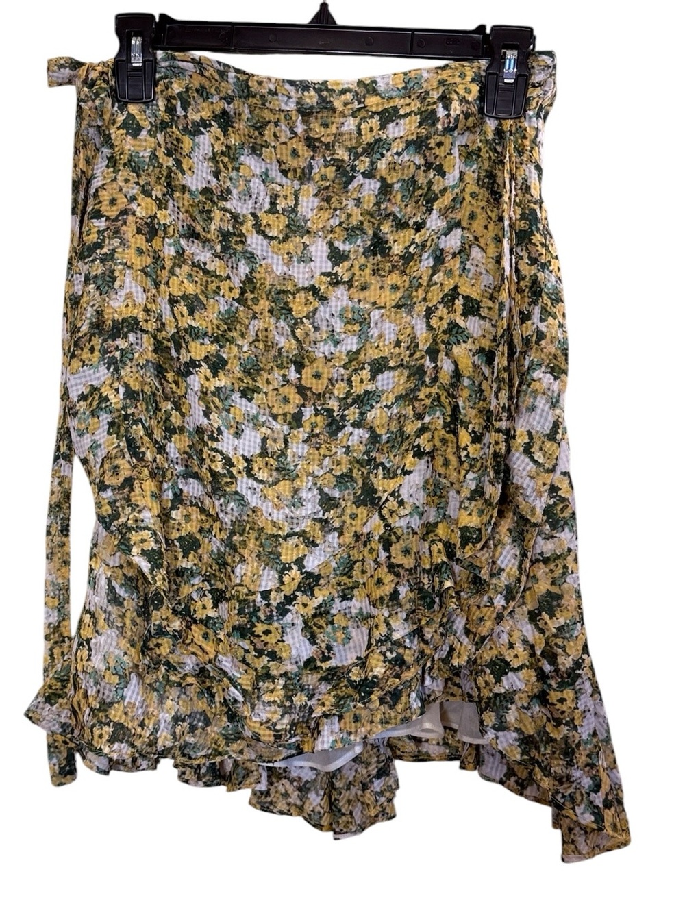 Isabel Marant Yellow Green Silk Blend Perforated Floral Cottagecore Wrap Mini